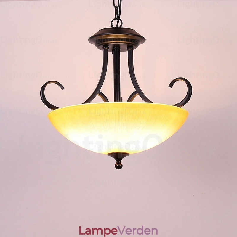 3 lys land rustik pendel med glasskærm