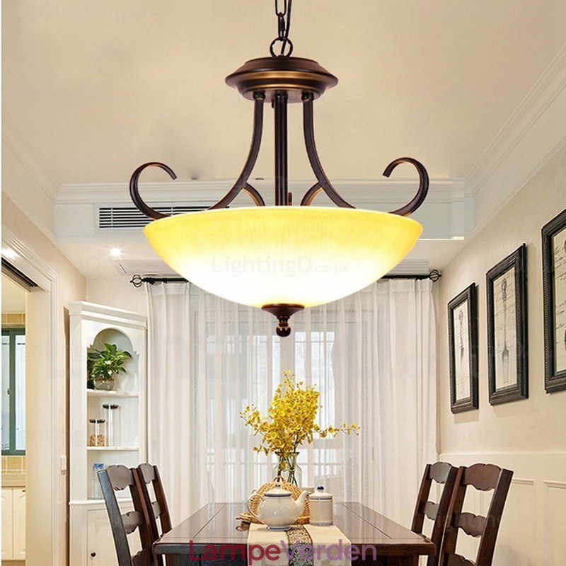 3 lys land rustik pendel med glasskærm