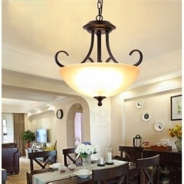 3 lys land rustik pendel med glasskærm