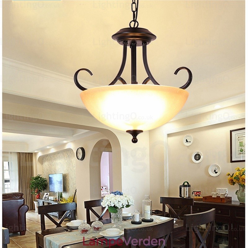 3 lys land rustik pendel med glasskærm