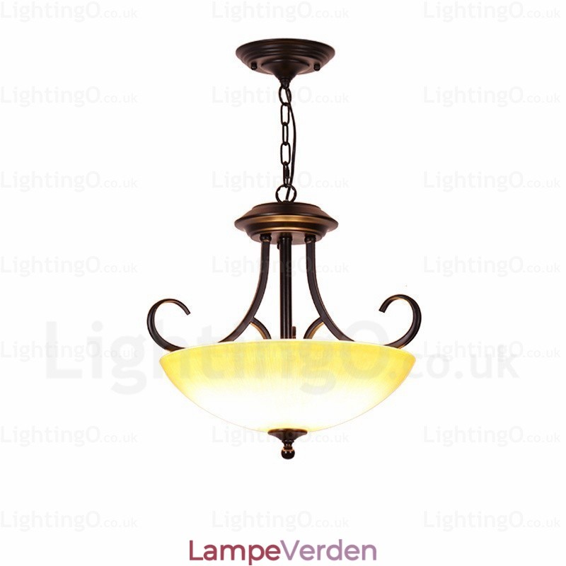 3 lys land rustik pendel med glasskærm