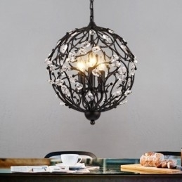 3 Light Vintage Retro Globe Crystal Pendel Light