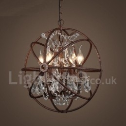 4 lys Diameter 40 cm Vintage Crystal Globe maleri Metal lysekrone Rusty farve pendel lys