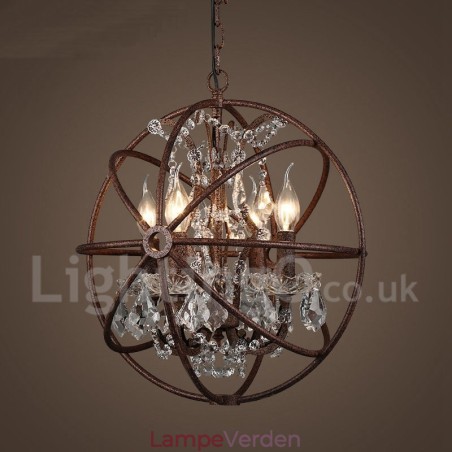 4 lys Diameter 40 cm Vintage Crystal Globe maleri Metal lysekrone Rusty farve pendel lys 4 lys Diameter 40 cm Vintage Crystal Globe maleri Metal lysekrone Rusty farve pendel lys