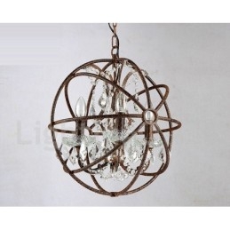 4 lys Diameter 40 cm Vintage Crystal Globe maleri Metal lysekrone Rusty farve pendel lys