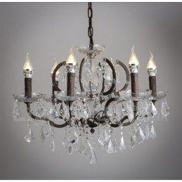 6 lys diameter 60 cm vintage krystal maleri metal lysekrone rusten jern farve pendel lys