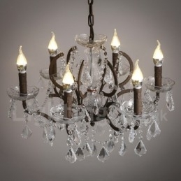 6 lys diameter 60 cm vintage krystal maleri metal lysekrone rusten jern farve pendel lys