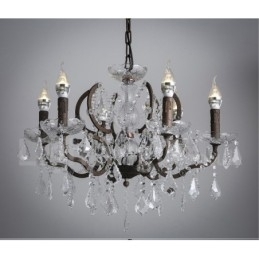 6 lys diameter 60 cm vintage krystal maleri metal lysekrone rusten jern farve pendel lys