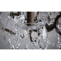 6 lys diameter 60 cm vintage krystal maleri metal lysekrone rusten jern farve pendel lys