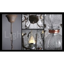 6 lys diameter 60 cm vintage krystal maleri metal lysekrone rusten jern farve pendel lys