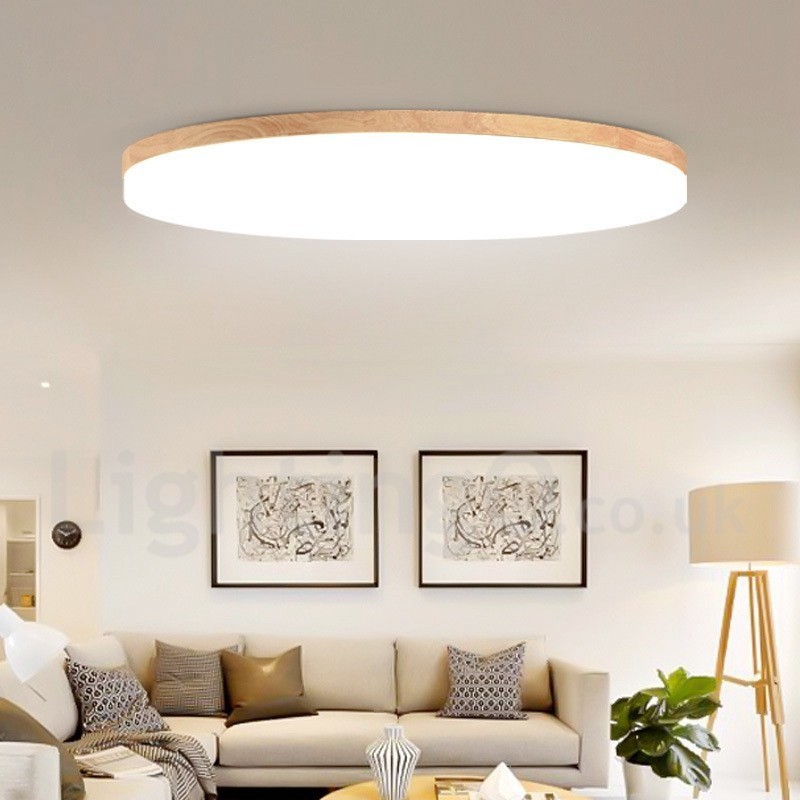 Nordisk Rund Loftslampe Enkel Moderne Massivt Træ Lampe Ultratynd Loftslampe