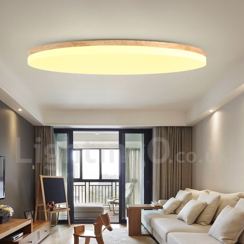 Nordisk Rund Loftslampe Enkel Moderne Massivt Træ Lampe Ultratynd Loftslampe