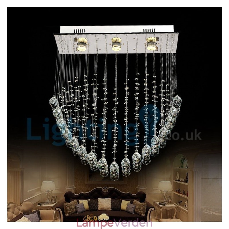 Moderne moderne lysekrone Flush-mount pendel armatur Krystal regndråbelys