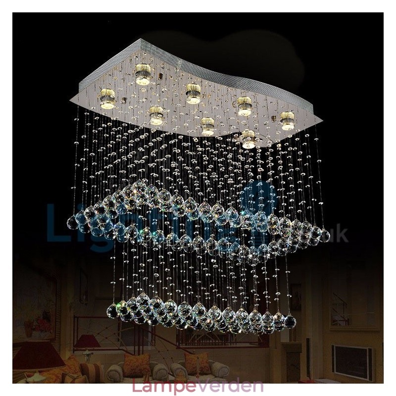 Moderne moderne lysekrone Flush-mount pendel armatur Krystal regndråbelys