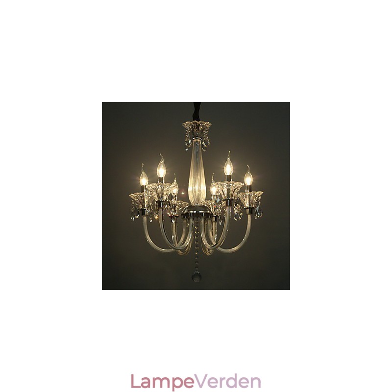 American Style Lodge 6 lys lysekrone med glasskærm