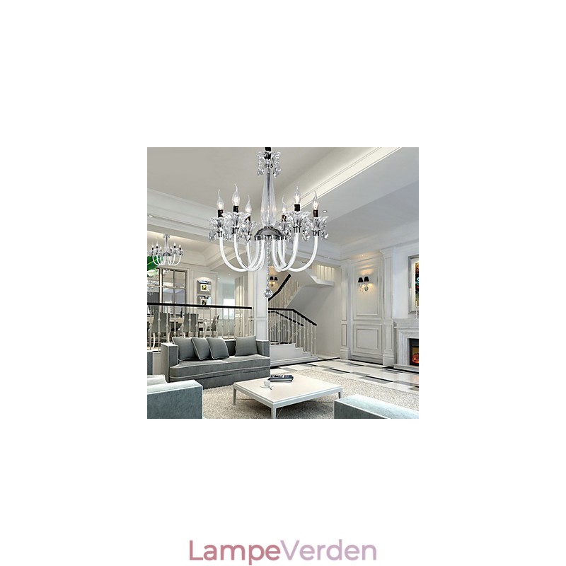 American Style Lodge 6 lys lysekrone med glasskærm
