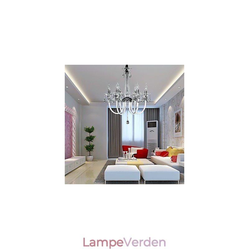 American Style Lodge 6 lys lysekrone med glasskærm