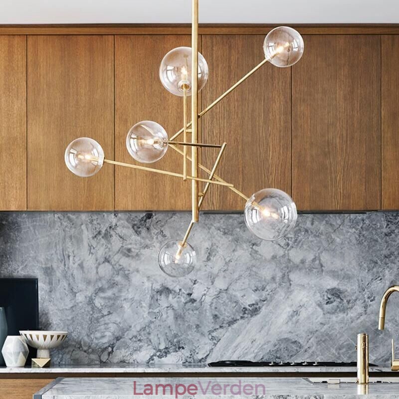 6 Lys Nordisk Lampe Lysekrone Enkel Kreativ Retro Jern Glaskugle Magisk Bønne Lysekrone