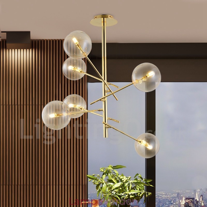 6 Lys Nordisk Lampe Lysekrone Enkel Kreativ Retro Jern Glaskugle Magisk Bønne Lysekrone