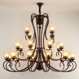 24 lys højt til loftet Vintage Country Island maleri Metal lysekrone med glas skærme Højt loft
