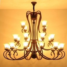 24 lys højt til loftet Vintage Country Island maleri Metal lysekrone med glas skærme Højt loft