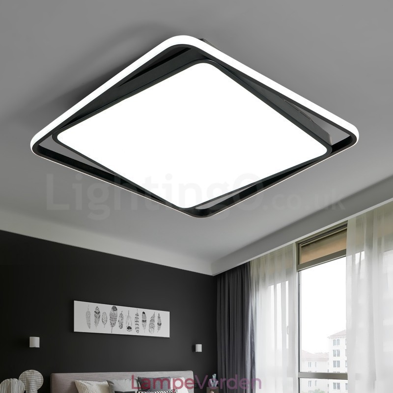 Moderne Udsøgt Sort Hvid Firkantet Flush Mount Loftslampe