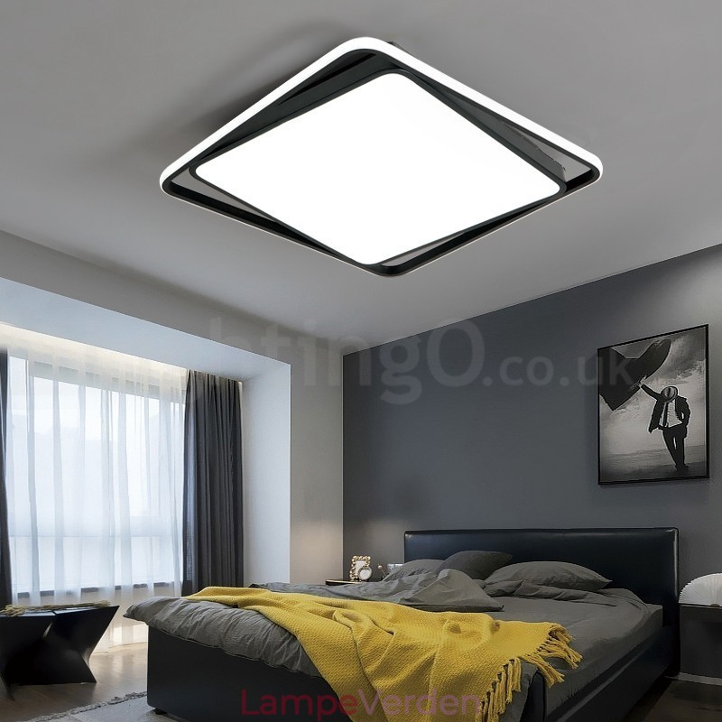 Moderne Udsøgt Sort Hvid Firkantet Flush Mount Loftslampe