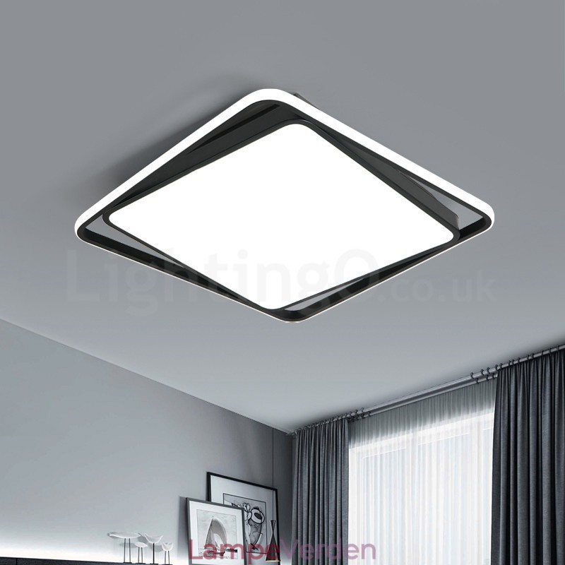 Moderne Udsøgt Sort Hvid Firkantet Flush Mount Loftslampe