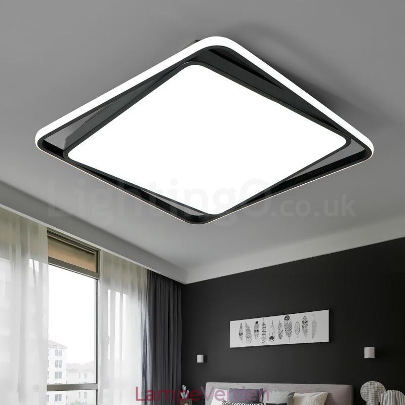 Moderne Udsøgt Sort Hvid Firkantet Flush Mount Loftslampe