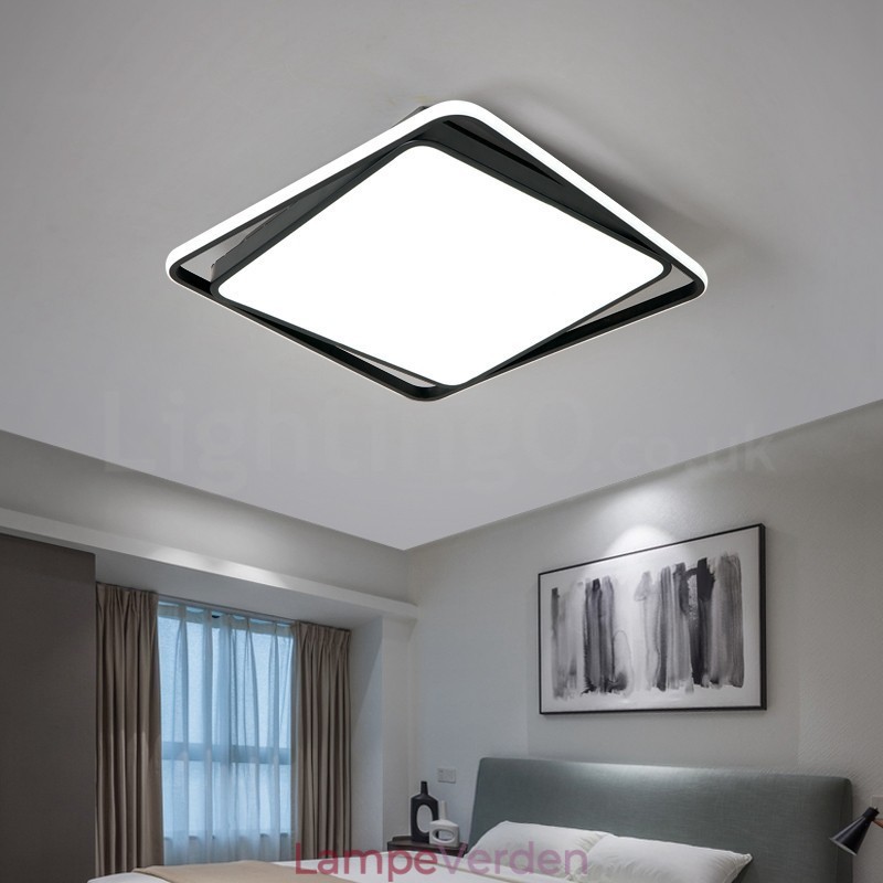 Moderne Udsøgt Sort Hvid Firkantet Flush Mount Loftslampe