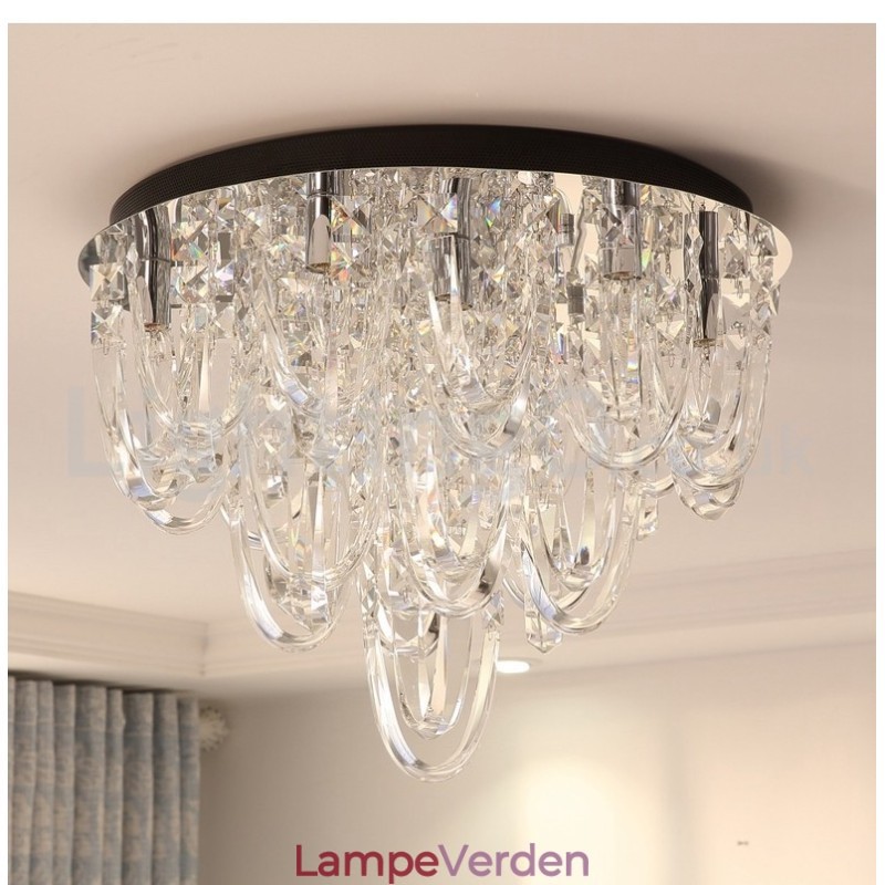Luksus Crystal Flush Mount Loftlampestolpe Moderne Lampe