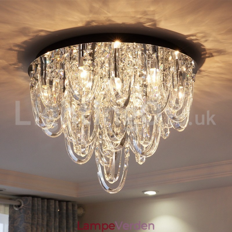 Luksus Crystal Flush Mount Loftlampestolpe Moderne Lampe