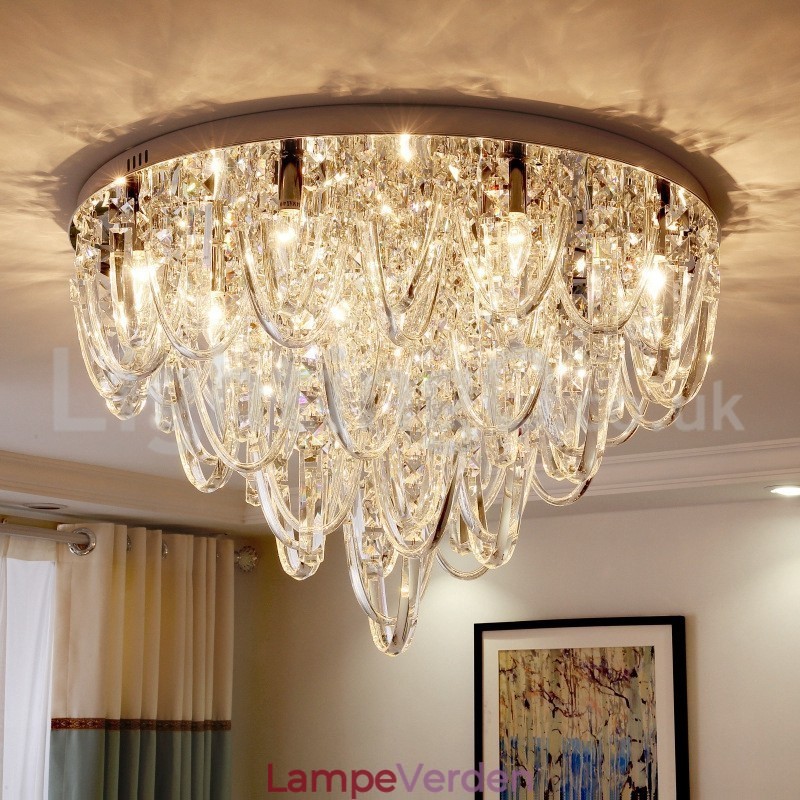 Luksus Crystal Flush Mount Loftlampestolpe Moderne Lampe
