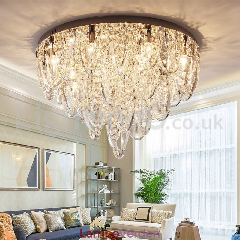 Luksus Crystal Flush Mount Loftlampestolpe Moderne Lampe