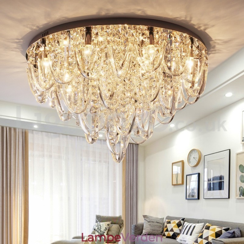 Luksus Crystal Flush Mount Loftlampestolpe Moderne Lampe