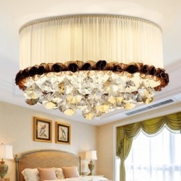 Moderne moderne 50 cm runde, flush Mount Crystal Ceiling Lights Stofskærm