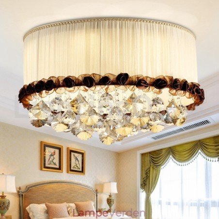 Moderne moderne 50 cm runde, flush Mount Crystal Ceiling Lights Stofskærm Moderne moderne 50 cm runde, flush Mount Crystal Ceiling Lights Stofskærm