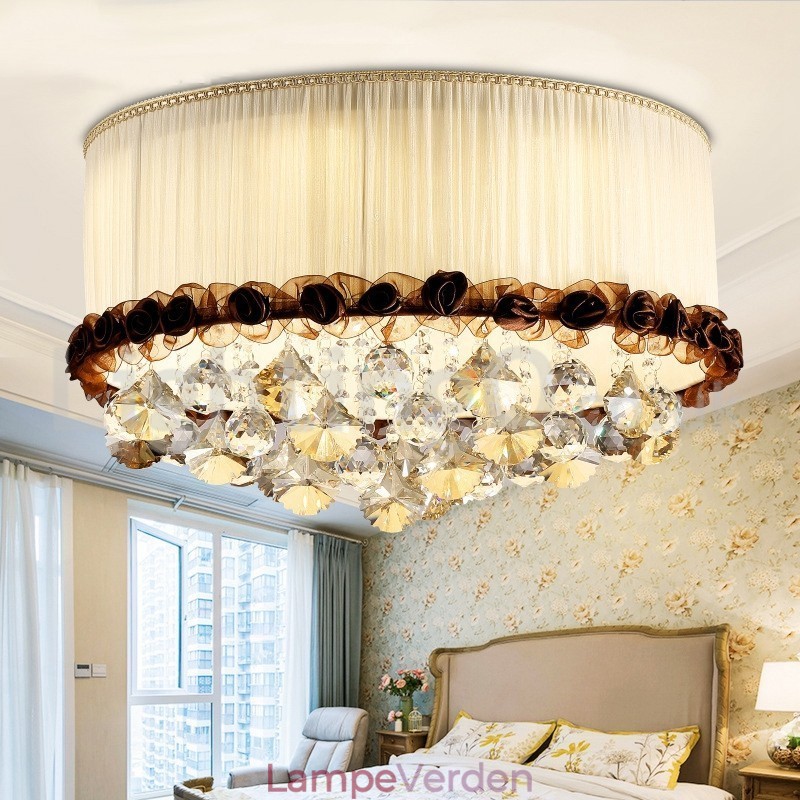 Moderne moderne 50 cm runde, flush Mount Crystal Ceiling Lights Stofskærm