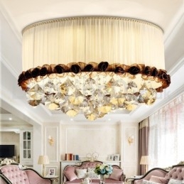 Moderne moderne 50 cm runde, flush Mount Crystal Ceiling Lights Stofskærm