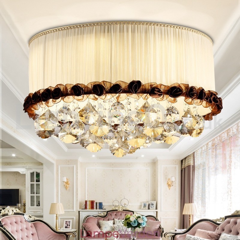 Moderne moderne 50 cm runde, flush Mount Crystal Ceiling Lights Stofskærm