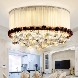 Moderne moderne 50 cm runde, flush Mount Crystal Ceiling Lights Stofskærm