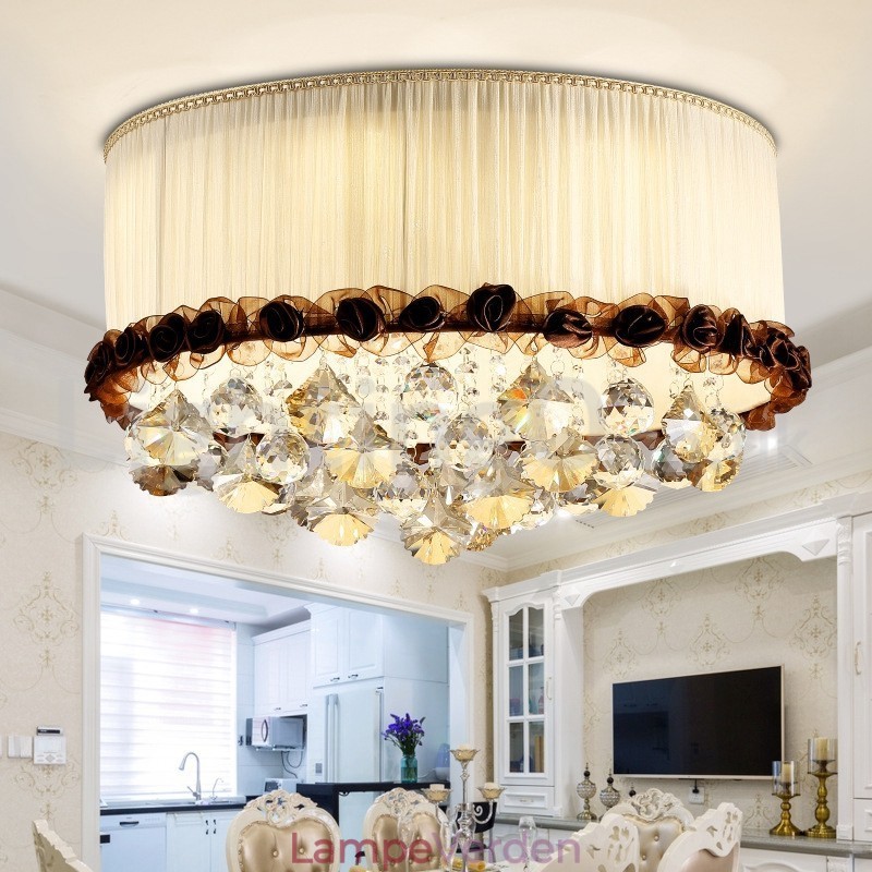 Moderne moderne 50 cm runde, flush Mount Crystal Ceiling Lights Stofskærm