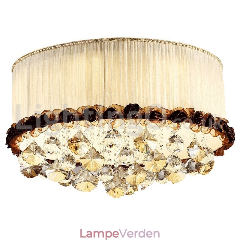 Moderne moderne 50 cm runde, flush Mount Crystal Ceiling Lights Stofskærm