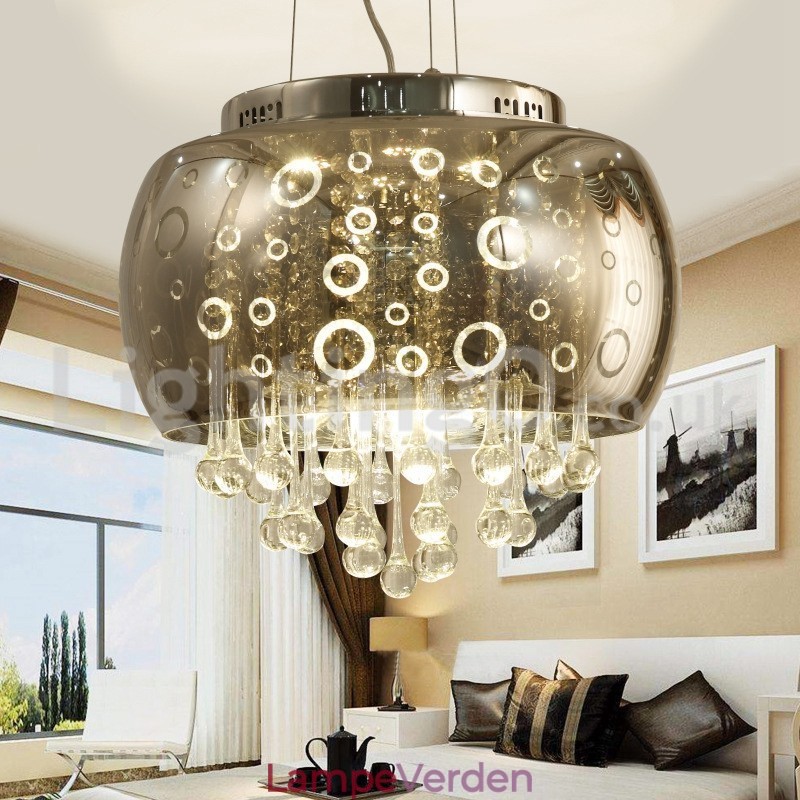 Moderne 40 cm rund glaslampeskærm Crystal Pendel Light