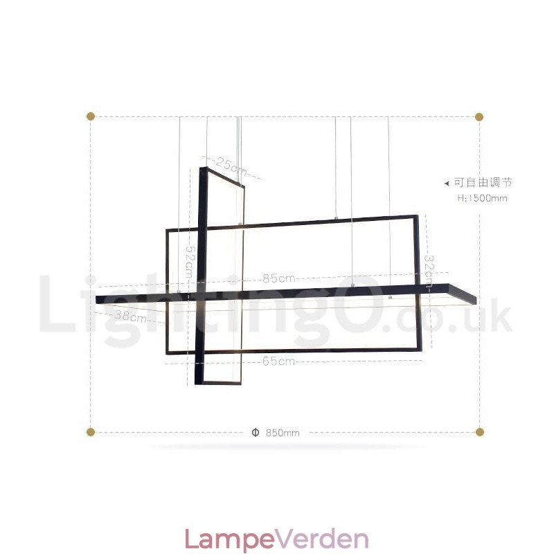 Dæmpbar pendel med fjernbetjening Moderne design tre rektangler
