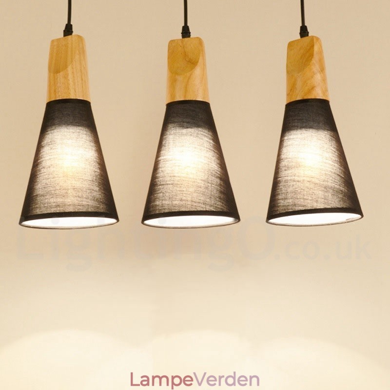 Wood Modern 1 lys 3 lys pendel med stofskærm