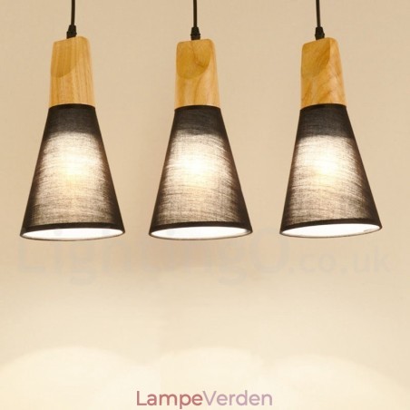 Wood Modern 1 lys 3 lys pendel med stofskærm Wood Modern 1 lys 3 lys pendel med stofskærm