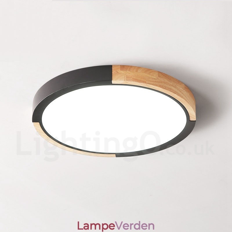 Ultra tynd multifarve rund træ loftslampe massiv træ akryl skærm Loftslampe nordisk stil