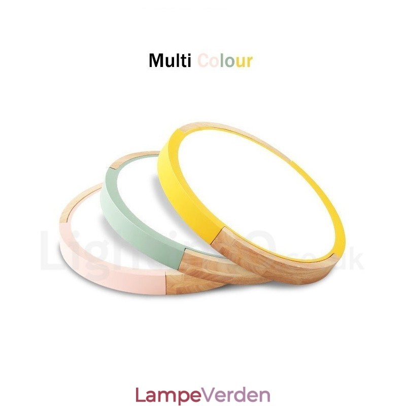 Ultra tynd multifarve rund træ loftslampe massiv træ akryl skærm Loftslampe nordisk stil