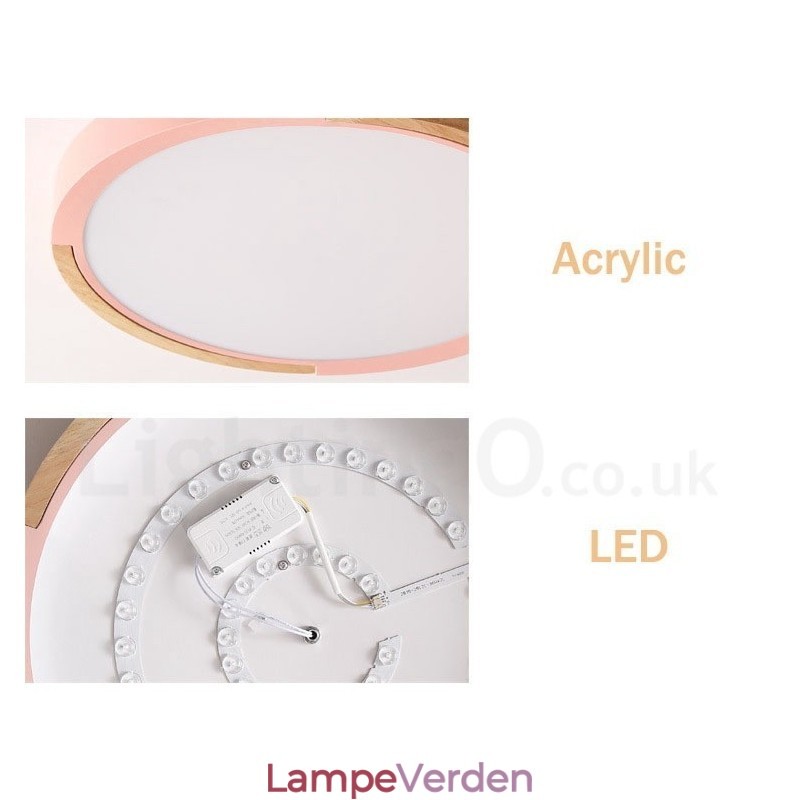 Ultra tynd multifarve rund træ loftslampe massiv træ akryl skærm Loftslampe nordisk stil